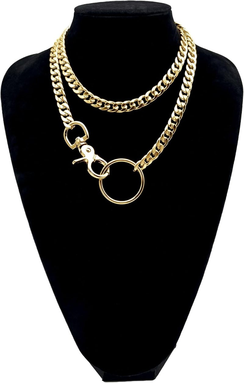 paloli Women's Slip Chain Rainbow Heart O-Ring Chunky Chain Necklace, Rays Cuban Long Layered Jewelry, Adjustable Lariat Y-Necklace Heart Loop Choker - Image 2